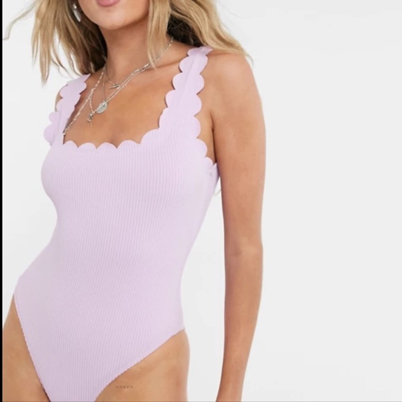 Topshop scallop trim bodysuit in lilac - Picture 2 of 6